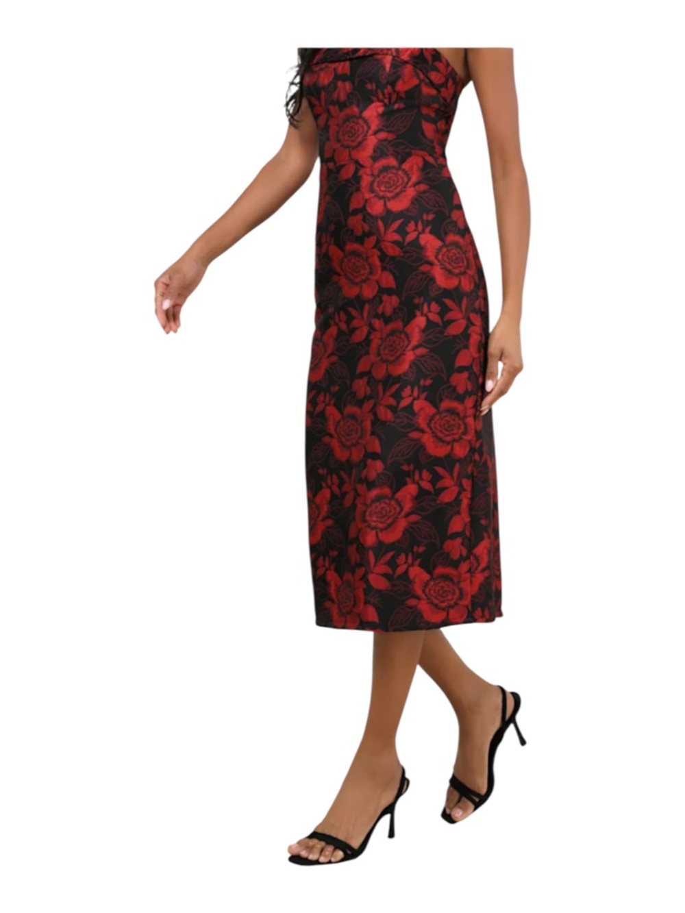 NWT Lulus Polished Muse Black and Red Jacquard Strapless Midi dress Sz XS - Picture 6 of 11